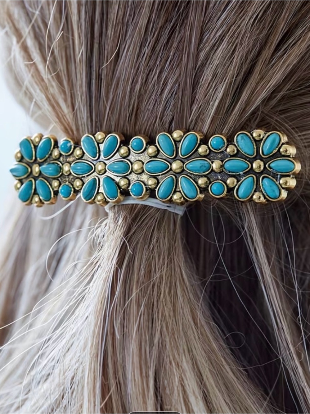 Gold-Tone Turquoise Floral Barrette